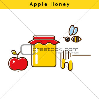 Apple honey vector colored line icons.