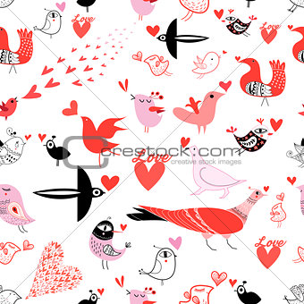 Seamless bright pattern with lovers birds