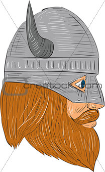 Viking Warrior Head Right Side View Drawing