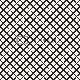 Weave Seamless Pattern. Braiding Background of Intersecting Stripes Lattice. Black and White Geometric Vector Illustration.