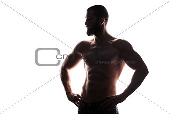 Silhouette of athlete bodybuilder man