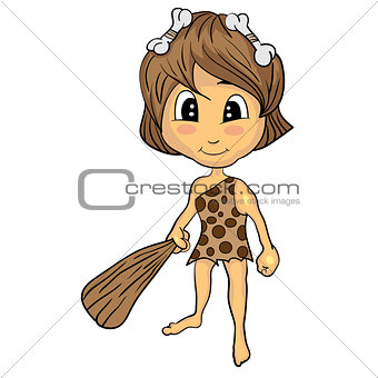 Cartoon Stone Age Cute Cave Girl