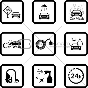 car wash black icon set