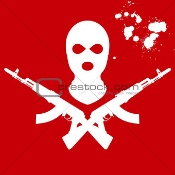 Balaclava and two crossed AK-47, terrorist's mask