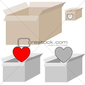 Grey and light brown present box with heart for woman days.