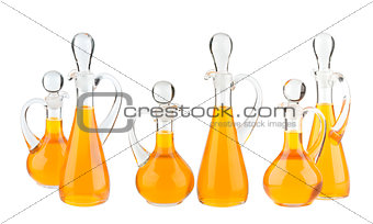 Vegetable oil glass bottle isolated on white