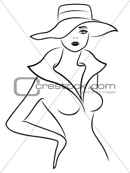 Abstract young lady in hat outline