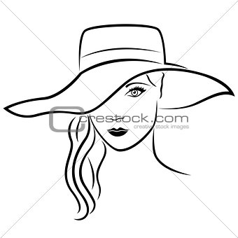 Beautiful young lady in hat outline 