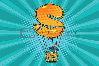 businessman in a hot air balloon dollar