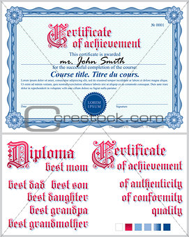 Blue certificate. Guilloche.Template. Horizontal.