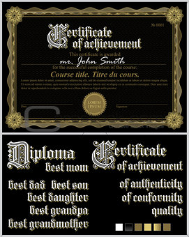 Black and gold certificate. Guilloche.Template. Horizontal.