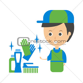 Cleanup Service Worker And Household Chemistry Products, Cleaning Company Infographic Illustration