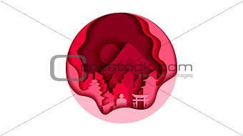 Japan circle icon flat style architecture buildings monuments town city country travel printed materials