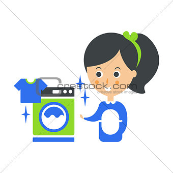 Cleanup Service Maid And Washing Machine Laundry, Cleaning Company Infographic Illustration