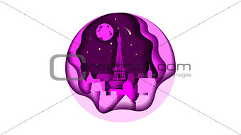 circle icon flat style architecture buildings monuments town city country travel card, cover, France Paris