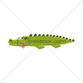 Crocodile Laying Dead And Sick , Cartoon Character And His Everyday Wild Animal Activity Illustration