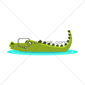 Angry Crocodile Laying In The Water, Cartoon Character And His Everyday Wild Animal Activity Illustration