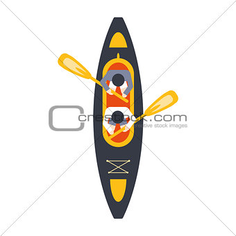 Kayak For Two Person With Peddles From Above, Part Of Boat And Water Sports Series Of Simple Flat Vector Illustrations