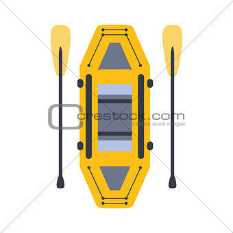 Yellow Inflatable Raft With Two Peddles, Part Of Boat And Water Sports Series Of Simple Flat Vector Illustrations