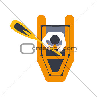 Orange Raft For One Person With Peddle, Part Of Boat And Water Sports Series Of Simple Flat Vector Illustrations