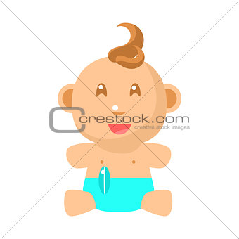 Small Happy Baby Sitting In Blue Nappy Vector Simple Illustrations With Cute Infant
