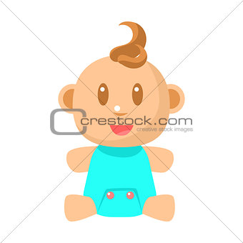 Small Happy Baby Boy Sitting In Blue Onesie Vector Simple Illustrations With Cute Infant