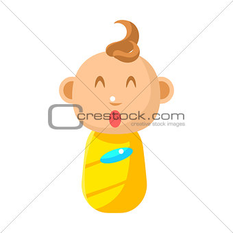 Small Happy Newborn Baby Swaddled In Yellow Diaper Vector Simple Illustrations With Cute Infant