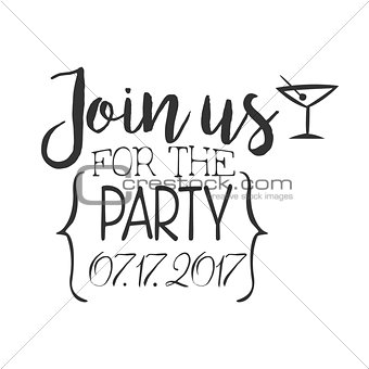 Cocktail Party Black And White Invitation Card Design Template With Calligraphic Text