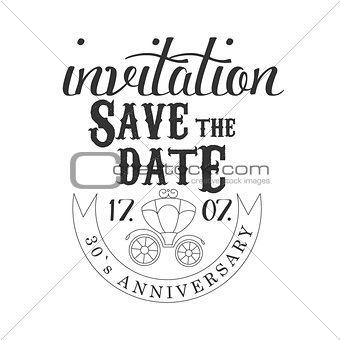 Anniversary Party Black And White Invitation Card Design Template With Calligraphic Text And Carriage
