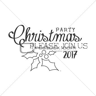 2017 Christmas Party Black And White Invitation Card Design Template With Calligraphic Text