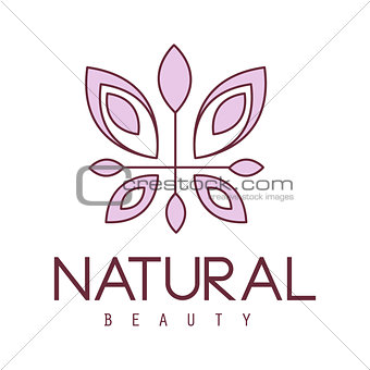 Natural Beauty Salon Hand Drawn Cartoon Outlined Sign Design Template With Stylized Floral Violet Butterfly