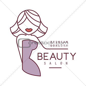Natural Beauty Salon Hand Drawn Cartoon Outlined Sign Design Template With Blond Female Character Stylized To Underline Text With Arm