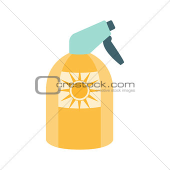 Sunscreen Spray Cosmetic Product In Yellow Bottle, Part Of Summer Beach Vacation Series Of Illustrations