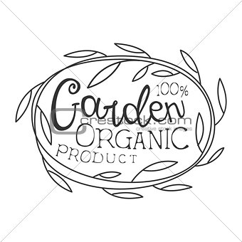 Garden Organic Product Black And White Promo Sign Design Template With Calligraphic Text And Floral Frame