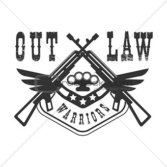 Criminal Outlaw Street Club Black And White Sign Design Template With Text And Winged Rifles