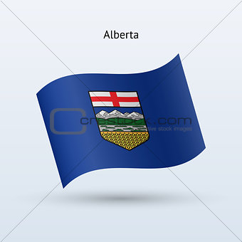 Canadian province of Alberta flag waving form. Vector illustration.