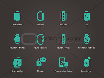 Set of smart watch with smart interface icons set.