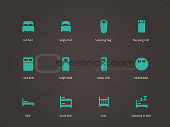 Flat furniture and bed icons set.