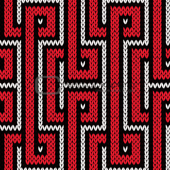 Knitting seamless pattern in red, white and black