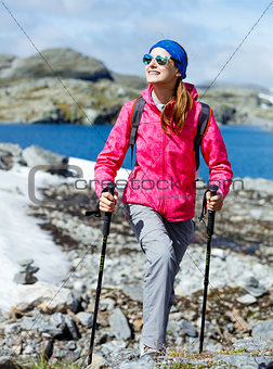 Hiking girl in the mountains