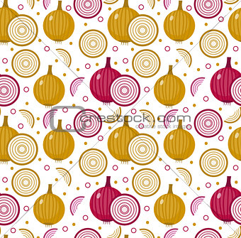 Onions seamless pattern. Bulb onion endless background, texture. Vegetable . Vector illustration