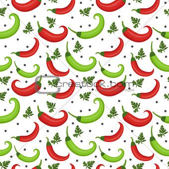Chili peppers seamless pattern. Pepper red and green endless background, texture. Vegetable . Vector illustration