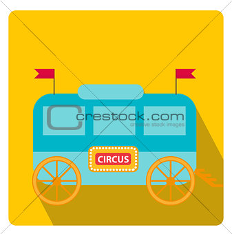 Circus trailer, wagon icon flat style with long shadows, isolated on white background. Vector illustration.