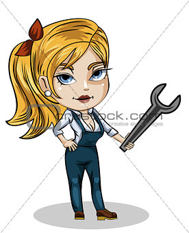 Girl mechanic with wrench