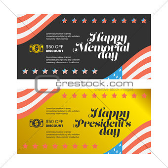 presidents and memorial day banner set