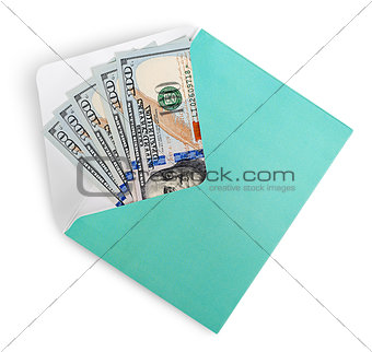 Dollar banknotes in envelope