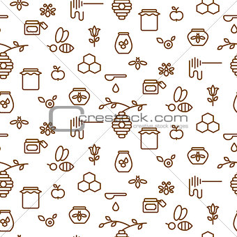 Beekeeping outline icon seamless vector pattern.