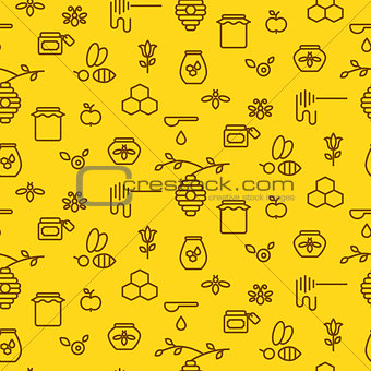 Honey outline yellow icon seamless vector pattern.