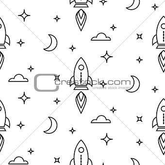 Space rocket scandinavian line style seamless pattern.