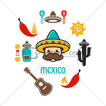 Card with mexico signs and icons